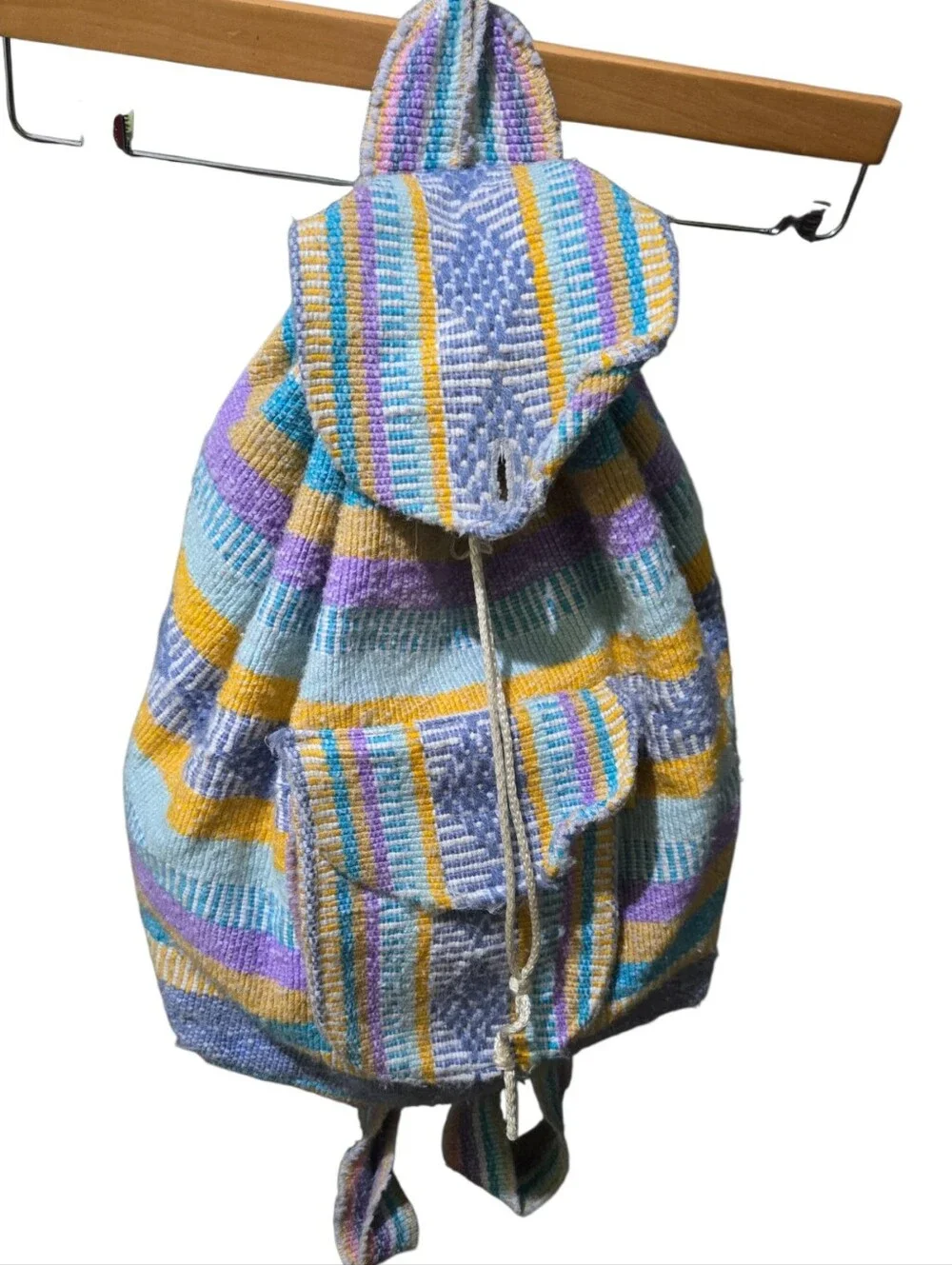 Artesanías Conde Handwoven Cotton Backpack Boho Festival Travel Full Size Stripe